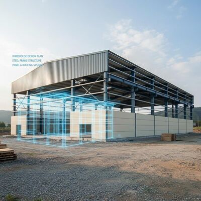 भूकंप प्रतिरोध ग्रेड 8 स्टील संरचना गैल्वेनाइज्ड सतह उपचार और हवा भार 0.35 kN/m2 के साथ गोदाम